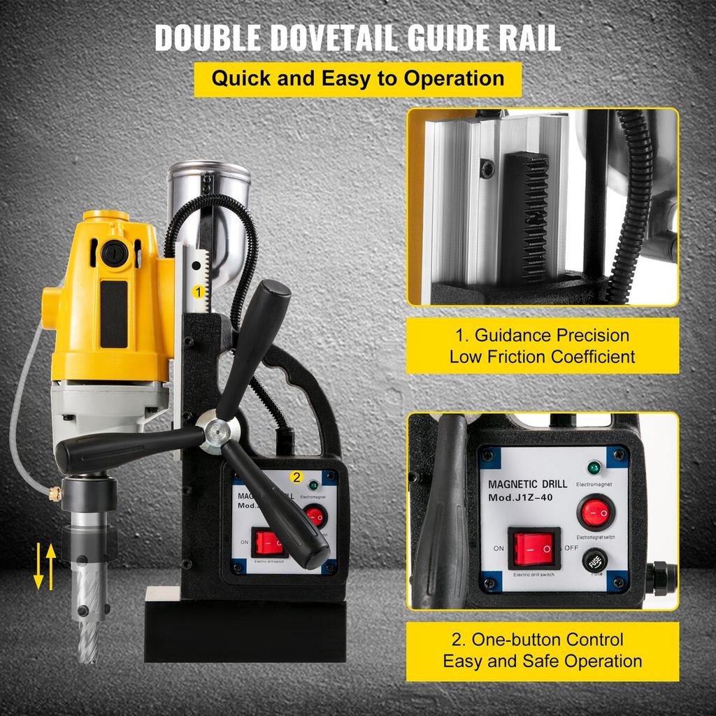 MD40 1-1/2 in. Electric Magnetic Drill Press Drilling Machine with 11PC HSS Cutter Set Precise Annular Cutter Kit Compact Switchable Evolution 1100W