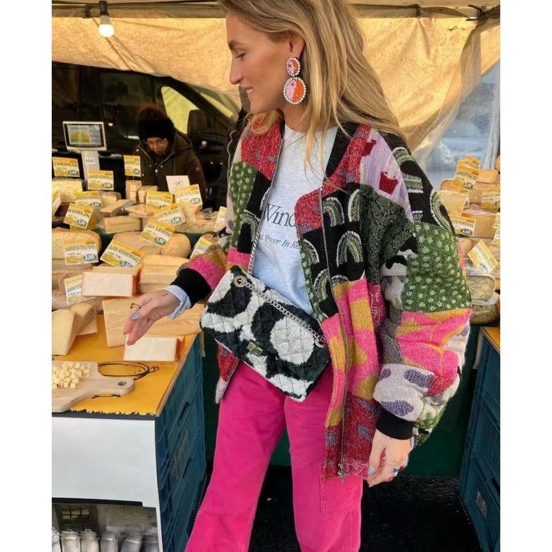 

Укороченная повседневная куртка в ретро-атмосфере с контрастным цветом принта Contrast Color Print Outwear regular L