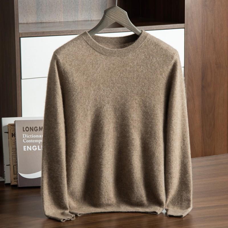 Men's 2024 Autumn/Winter Cashmere Crew Neck Loose Fit Sweater - Warm Business Casual Knit Base Layer