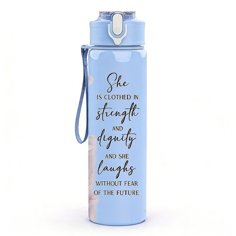 1PC Girl Ocean Wave Watercolor Quote Print 750ml Color Plastic Sports Water Bottle Leakproof Flip Straw Lid Suitable for Sports Office Home Use
