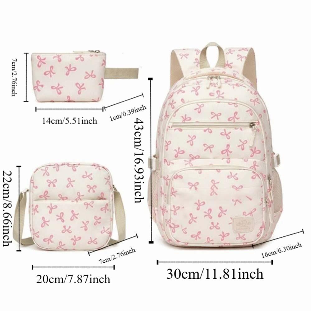 Daypack Three-piece School Bag Set Casual Large Capacity Nylon Bow Backpack Crossbody Bag Polyester Students School Bag