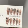Women Press‑On Nails Pure‑Handmade Pink Cat Eye Gentle Stacked Rhinestone Sparkling Light‑Luxury False Nail Patches
