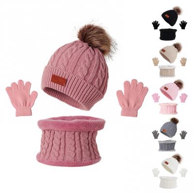 New Baby Hat Gloves Scarf Suit Autumn Winter Knitteed Kids Hat Gloves Scarf Set Warm Fleece Lining Girls & Boys Beanie Hats High Neck Scarf