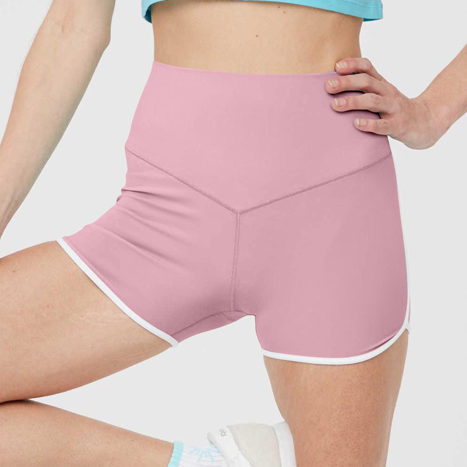 

Женские облегающие штаны для йоги с эластичной высокой талией, летние спортивные шорты для фитнеса M розовый