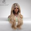 BLONDE UNICORN Lace Part Synthetic Long Wavy Wig Brown Root Ombre Blonde Hair Wigs for Black White Women Daily Hair