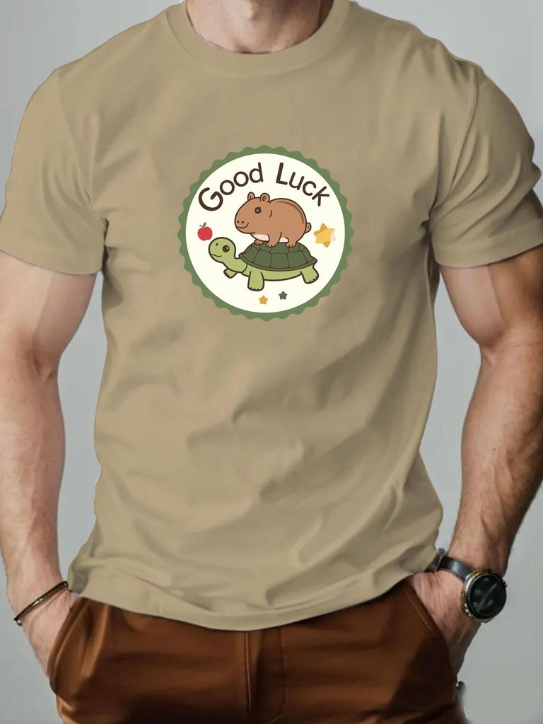 Mens Cotton TShirt Good Luck Summer Round Neck Short Sleeve Graphic Breathable Fashion Casual TShirt