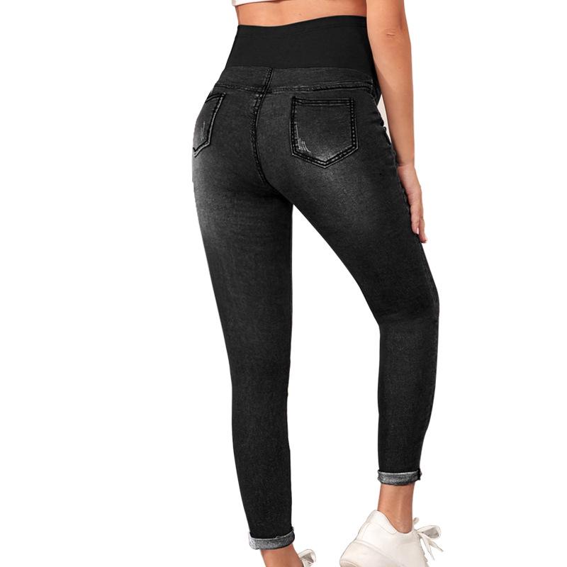 Jeans Skinny Premaman a Vita Alta - Autunno/Inverno, Supporto per la Pancia, Vestibilità Comoda, Modellante, Lunghezza Nove Punti, Apertura della Gamba Stretta