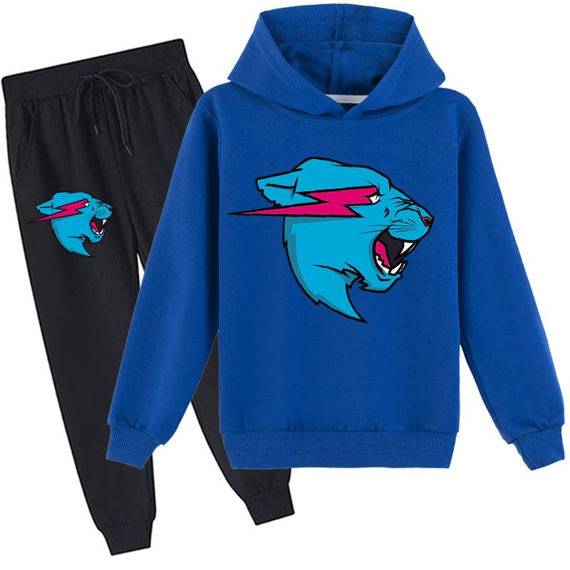 Fashion Mr Beast Lighting Cat Childrens Boys Sweater Cotton Hoodies and Pants Sets