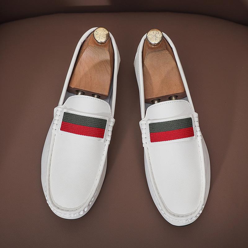 

One-pedal lazy Doudou shoes men s soft-soled versatile business casual leather shoes men s loafers driving white men s shoes 44 белый