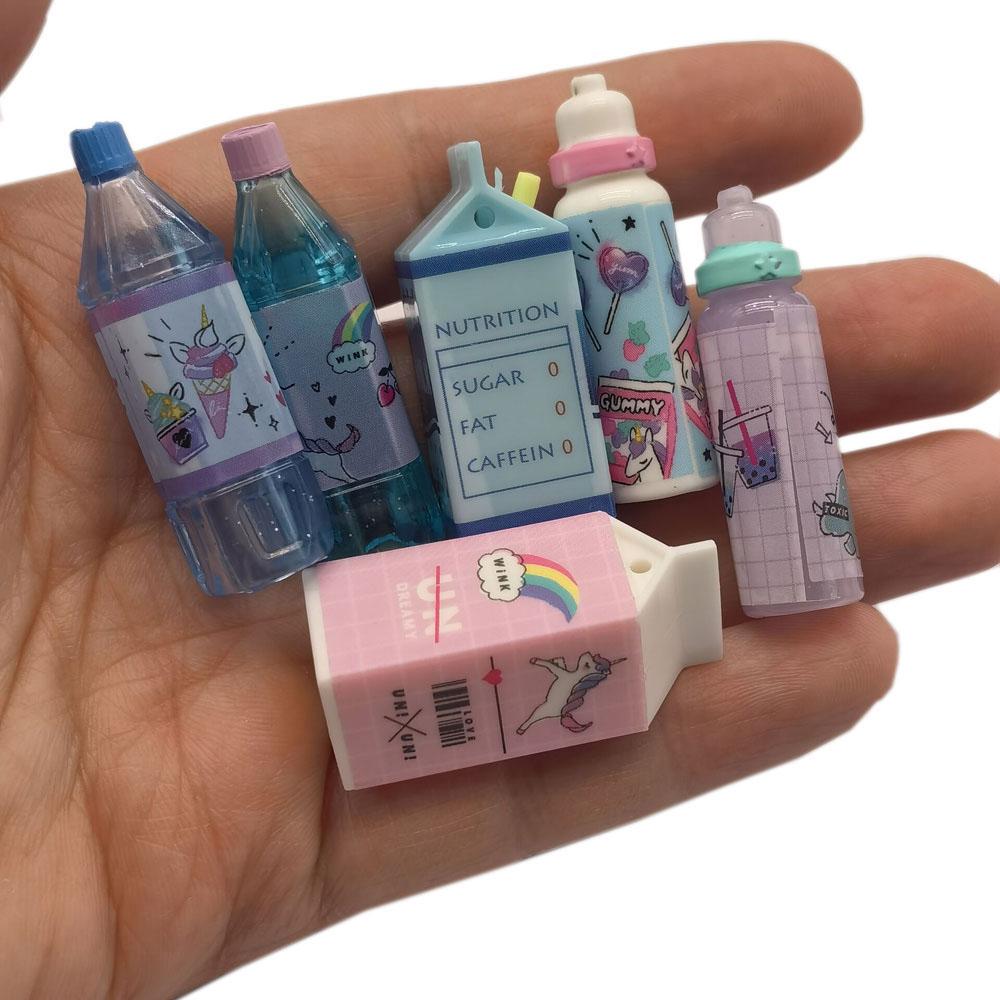Kawaii Milk Bottle Shape Pencil Topper 3D Drinks Miniature for Children Study Charms Doll House Accessories