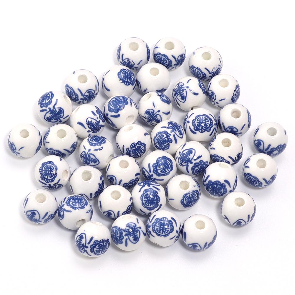 50Pcs 10mm Round Ceramic Beads Colorful Plum Blossom Sunflower Pattern Loose Porcelain Beads For DIY Bracelet Necklace Jewelry