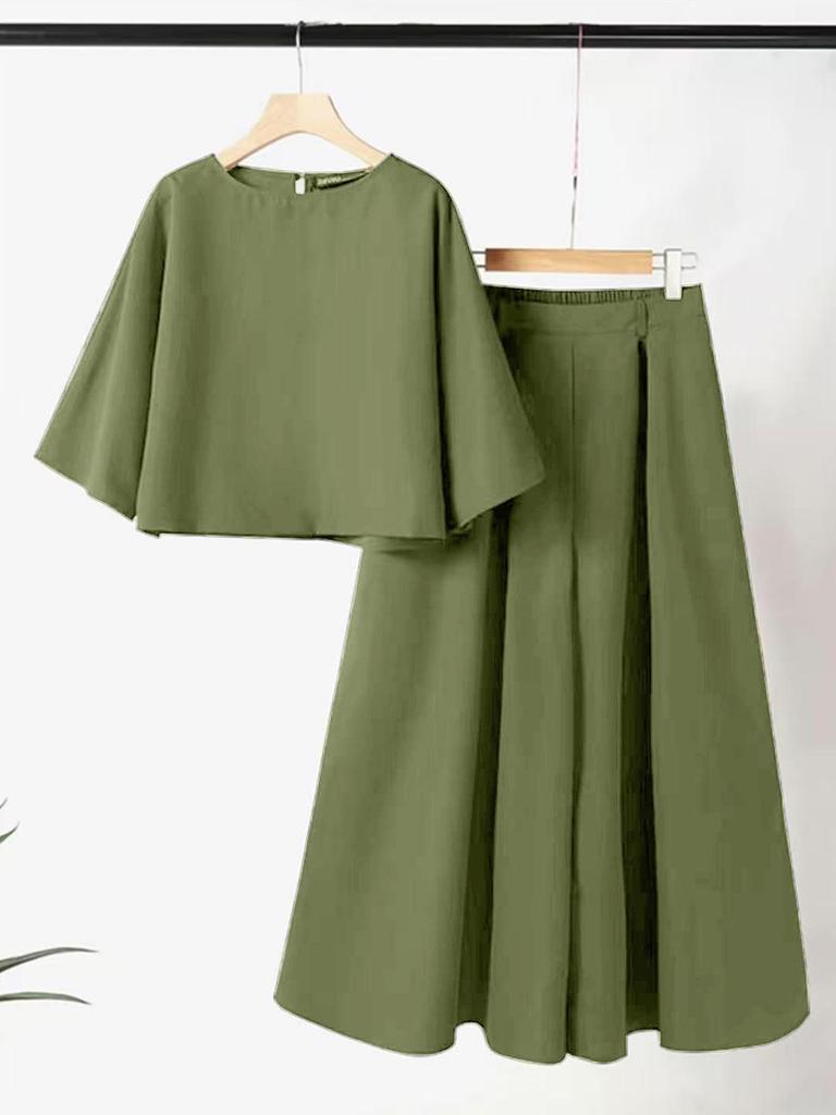 2026 Spring/Summer Women's Solid Color Short Sleeve Casual Loose Trousers Two-Piece Set