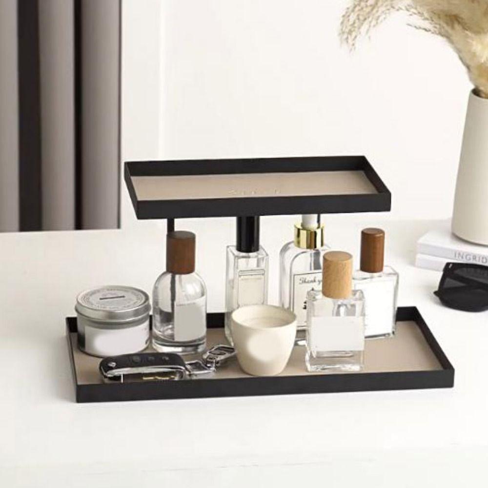 Large Capacity Double Layer Vanity Tray Rectangular Cosmetics Storage Rack Dresser Tray  Entryway