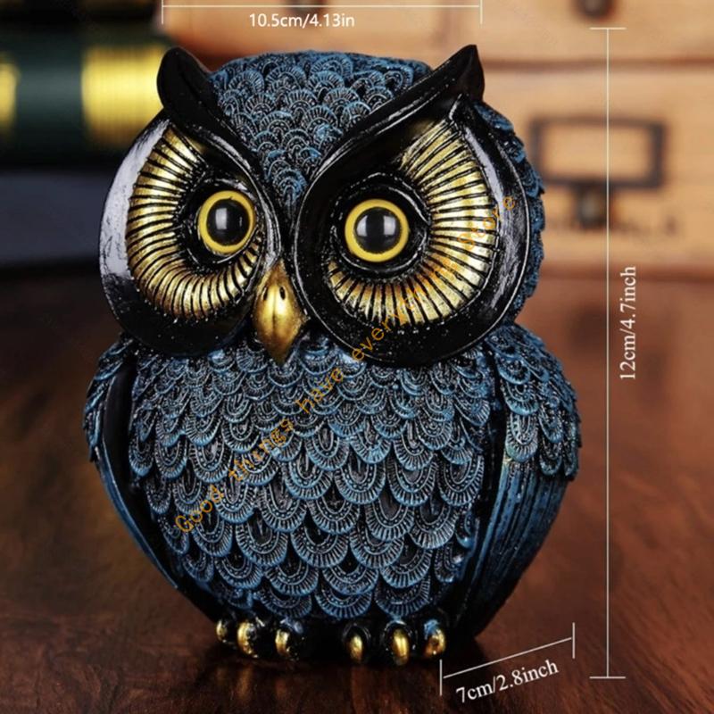 Owl Themed Resin Art Small Sculpture Decorative Piece Collectible Ornament for Bookshelf Desktop Office Decors Gift 55KF