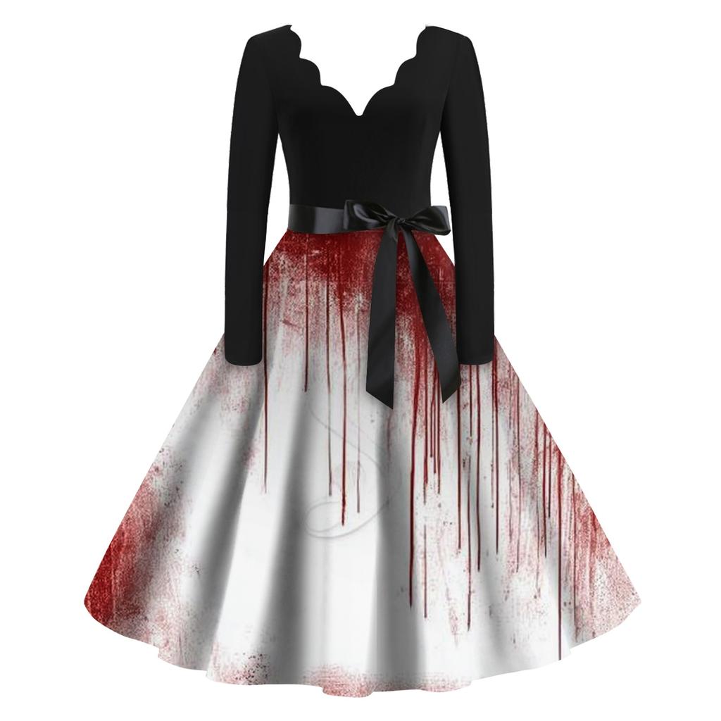 Dámské neformální módní halloweenské šaty vintage s výstřihem do V