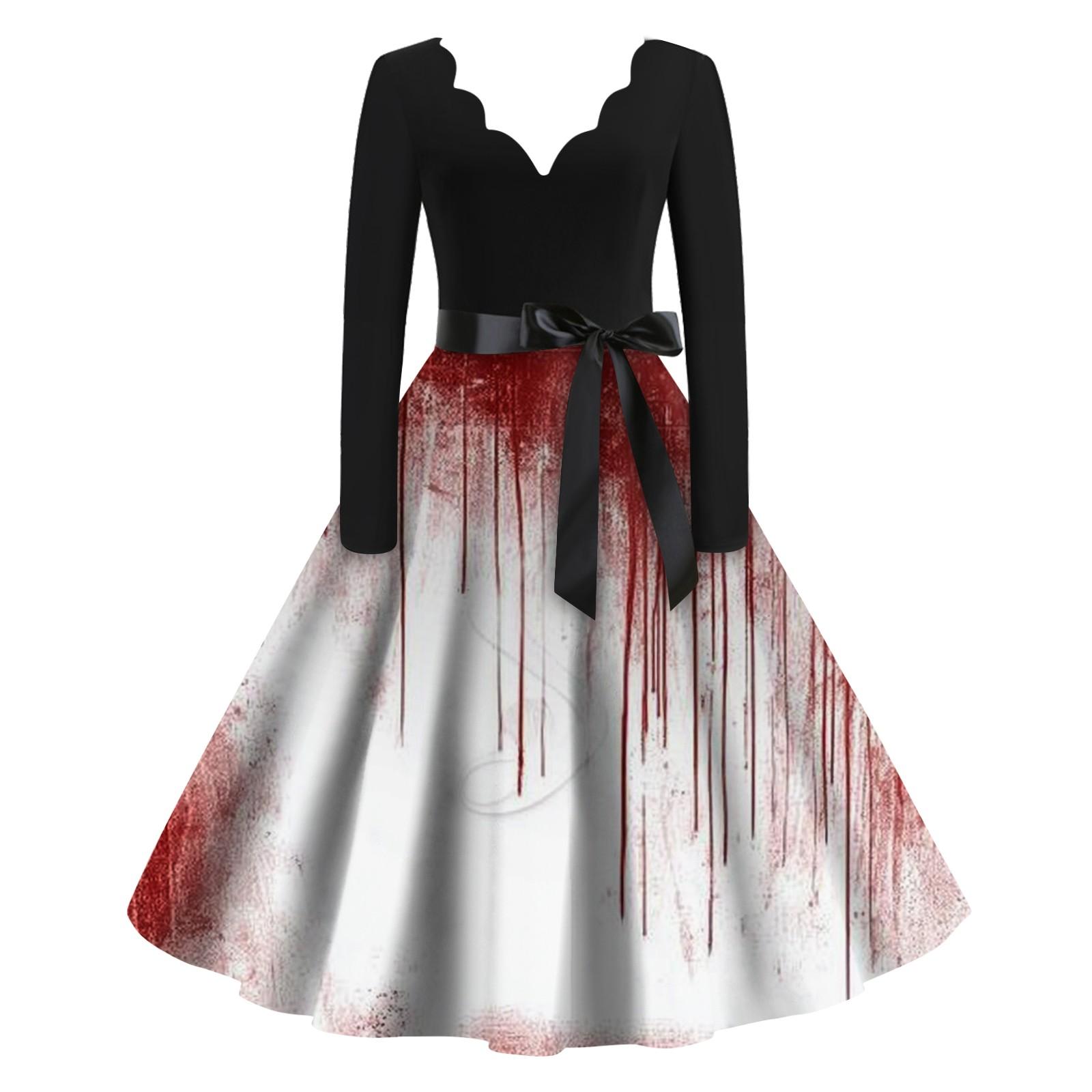 

Женское повседневное модное винтажное платье с принтом в виде V-образного выреза на Хэллоуин XL белый