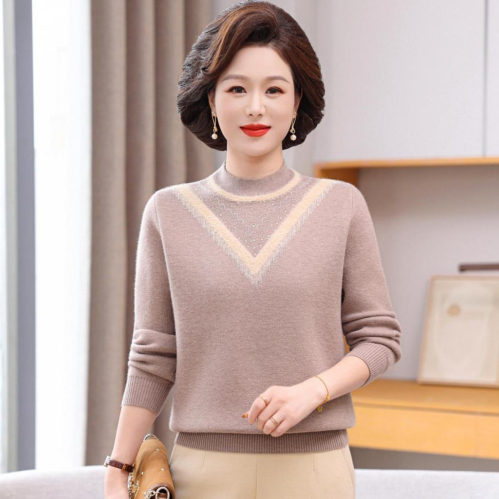 New Fashion Winter Knitwear for Moms - Stylish Plus Velvet Sweater for Middle-Aged and Elderly Women