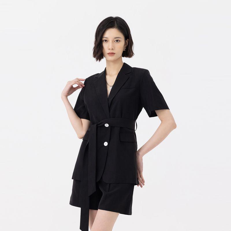 

Obeg Новая приталенная элегантная куртка с коротким рукавом лен Black 165/M/38