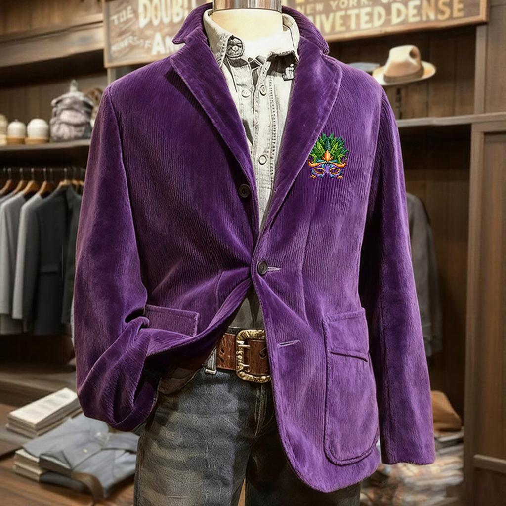 Men's Printed Corduroy Pocket Suit Jacket Cardigan Men's Casual Suit