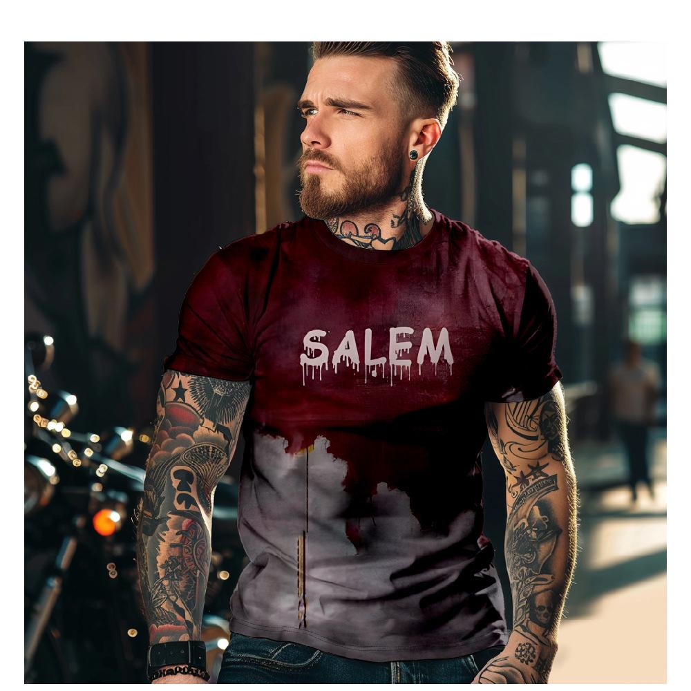 Summer Vintage Bloody Print T-shirt Men's Fashion Casual Short Sleeve Round Neck Oversize O-Neck Men's Tops Clothing Size XS-6XL