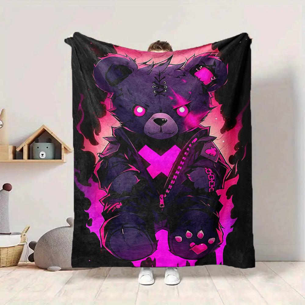 1pc Bear Print Blanket   Lightweight Flannel Throw Blanket For Sofa, Bed, Living Room, Office, Outdoor Travel, Camping