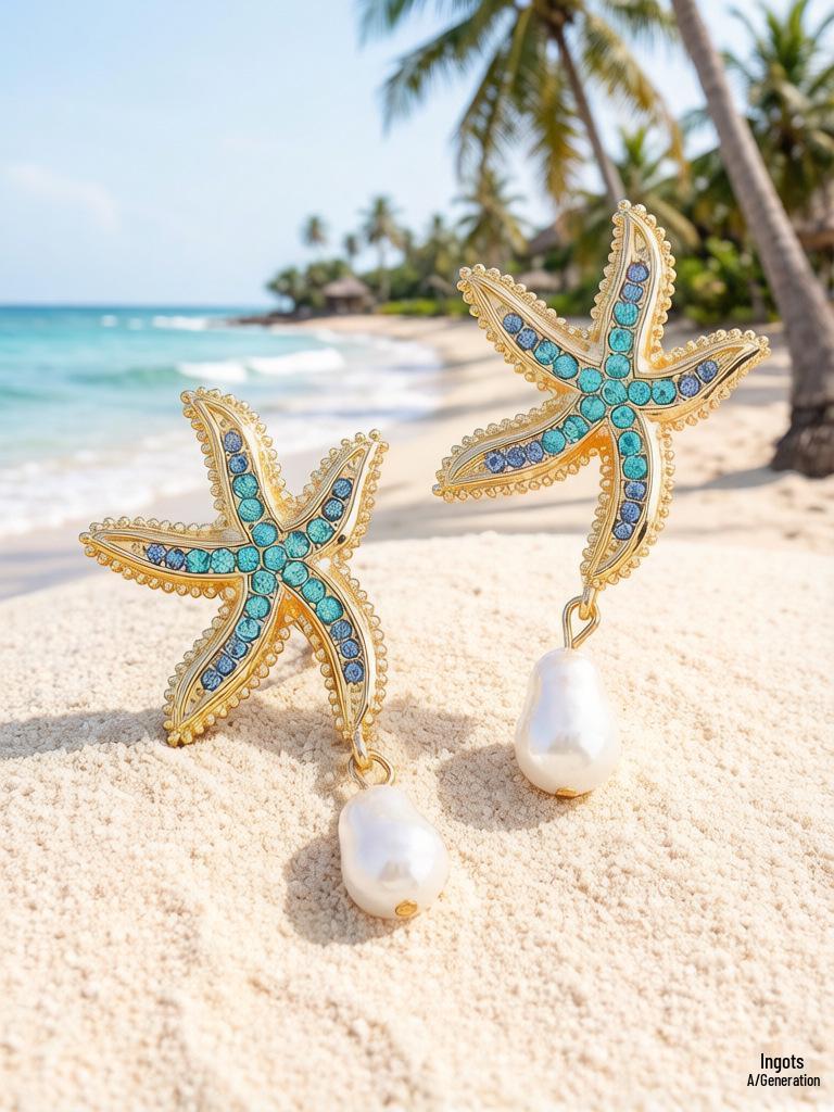 Stylish Rhinestone Starfish Shell Stud Earrings - Colorful Beach Design