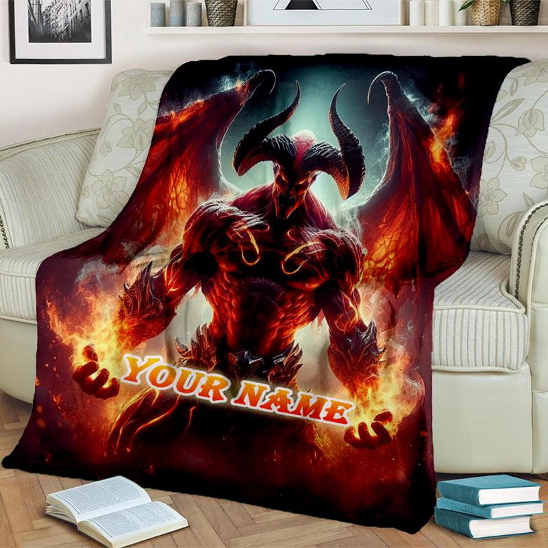 1PC Custom Name "Fiery Demon Artwork" Blanket Versatile,all-season Throw Suitable for the Living Room,bedroom,camping,travel,and Gift