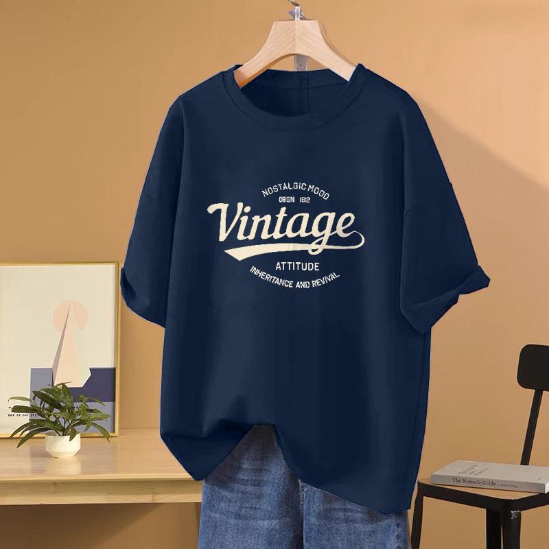 

2025 Женская ретро хлопковая футболка облегающего кроя с коротким рукавом M (100-120 jin)