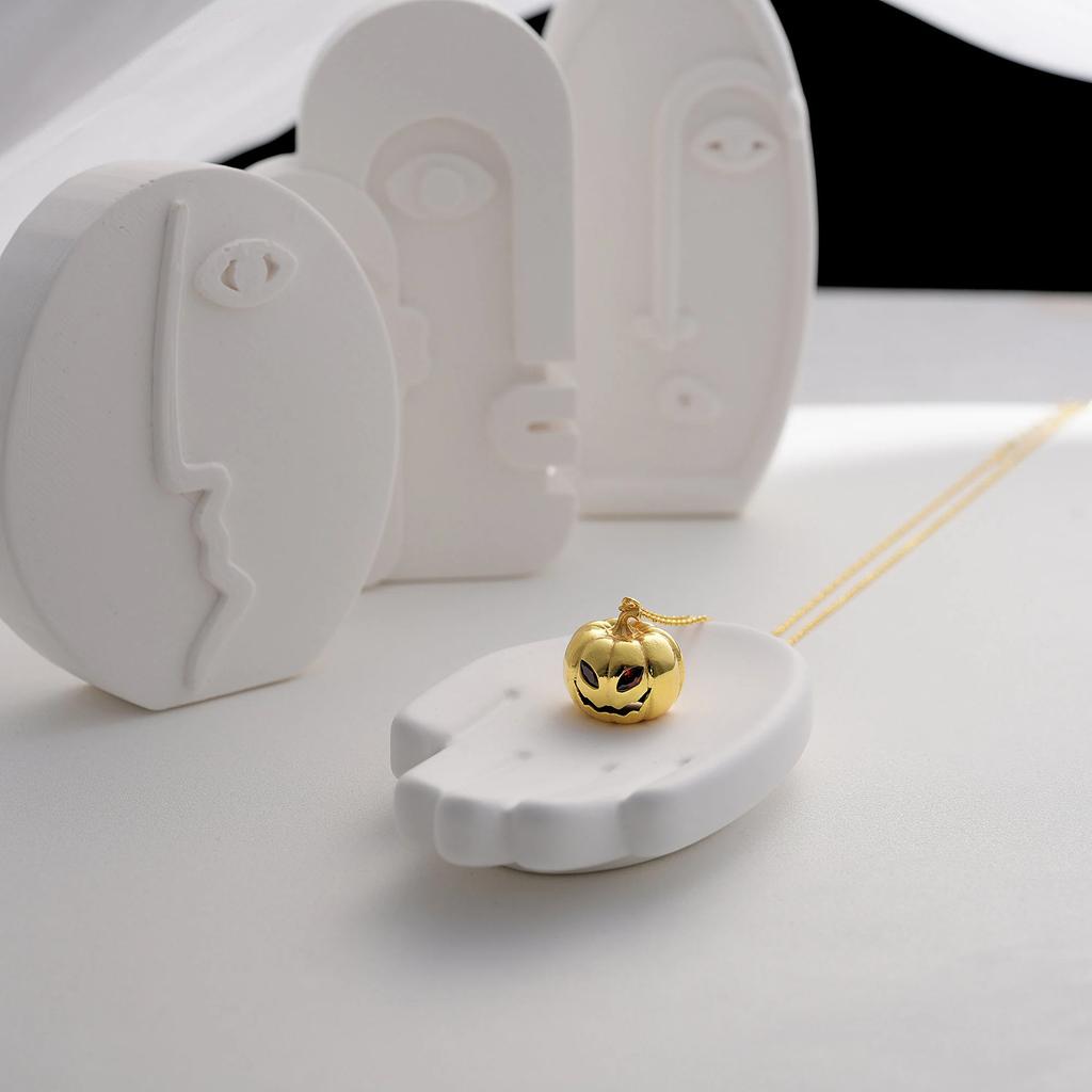 Zierlicher 18K Gold Platinierter Edelstahl Kürbis Zarte Kette Minimalistisch Einfach Halloween Schmuck Bester Freund Schmuck Geschenke