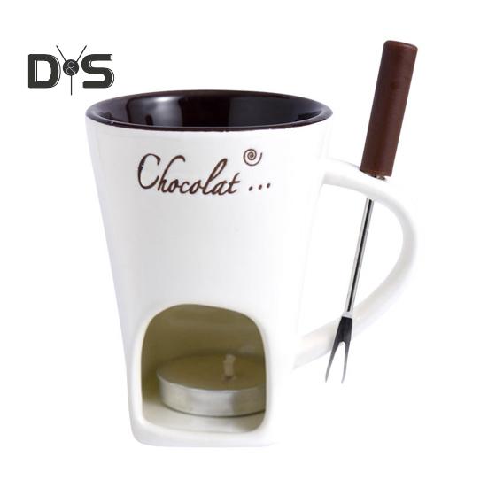 

Кружка для шоколадного фондю с вилками и свечами 130 мл, керамическая кружка для плавления шоколада, мини-горшок для плавления масла, подарки на день рождения и свадьбу белый
