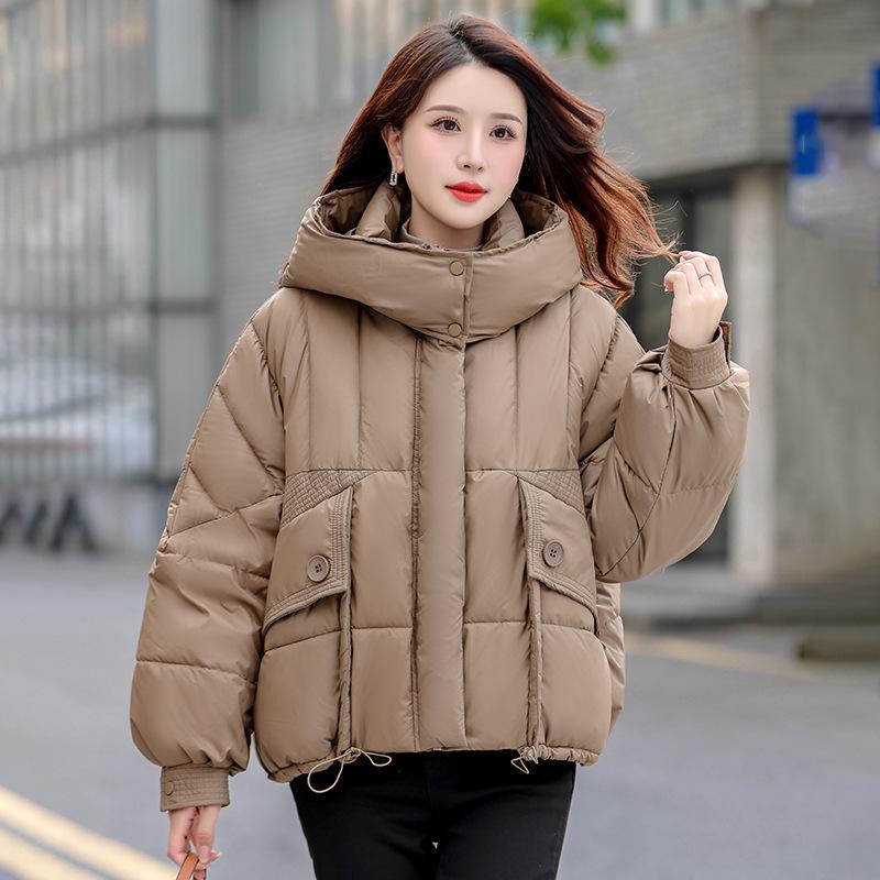 

Хлопковая одежда Женская Утолщенная Короткая 2025 Зима Новая Корейская Свободная Хлопковая Куртка Куртка-пуховик Женская Теплая Куртка XL хаки