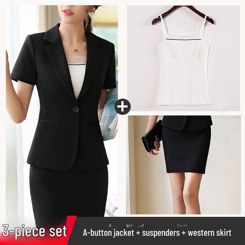 Traje Profesional de Verano para Mujer: Blazer formal de manga corta con falda o pantalones