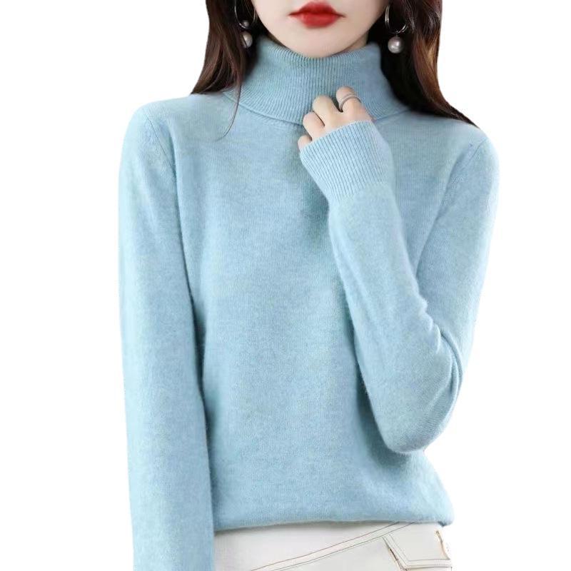 Winter Sweater Long Sleeved Knitted Sweater Solid Color Versatile Temperament Women's Base Shirt