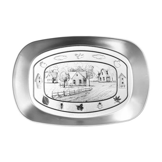 

Ретро жестяная тарелка, сервировочный поднос из нержавеющей стали, круглые тарелки для приправ, тарелка, кухонный гаджет для фруктов, десертов, жареной курицы C