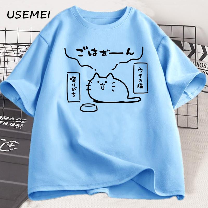 Japanese Style Cat Printed T Shirts For Unisex Unisex Cotton Short Sleeve Tshirt Causal Trendy Loose Oversized Tshirt Unisexs Clothes