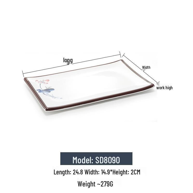 Melamine Rectangular Imitation Porcelain Plate for Sushi, BBQ, Cold Dishes - Commercial Use.