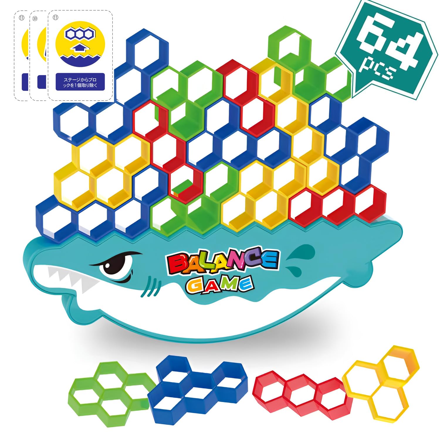 

HMshuo 3D Blocks [64 детали с японскими карточками] Игра на равновесие, обучающая игрушка (шестиугольник)