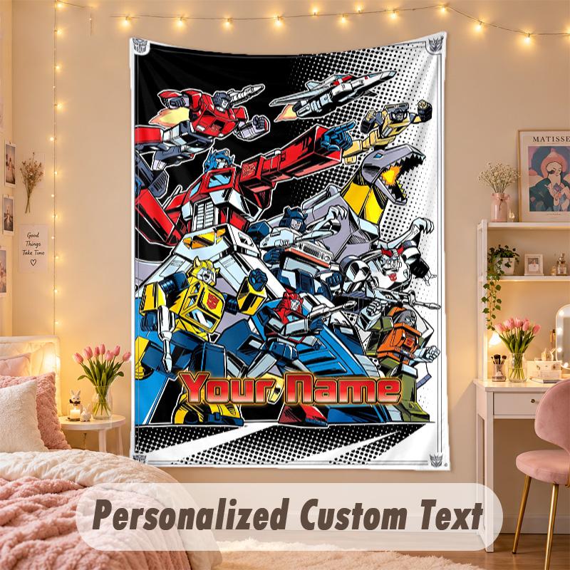 Custom Personalized Tapestry,Transformers Print Custom Name Text Wall Art Hanging for Bedroom