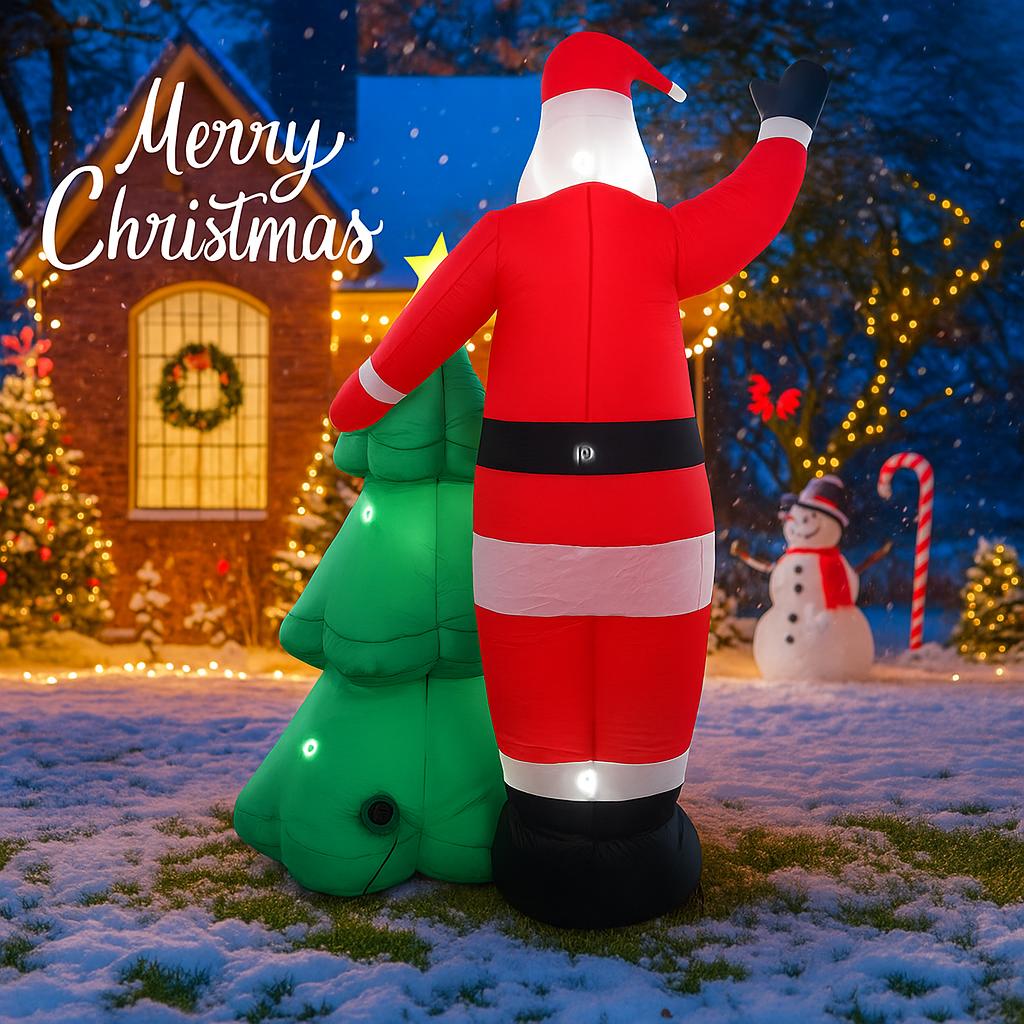 8.2FT Holiday Lighting LED Inflatable Xmas Santa Christmas Tree Set Toy Yard Party Decoration Home Ornament Holiday Supplies