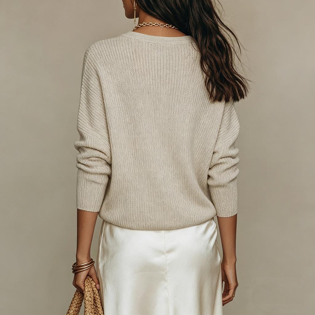 Maglione da Donna a Scollo a V alla Moda in Maglia Top Leggero a Manica Lunga Pullover Casual Vestibilità Larga Materiale Morbido Elastico