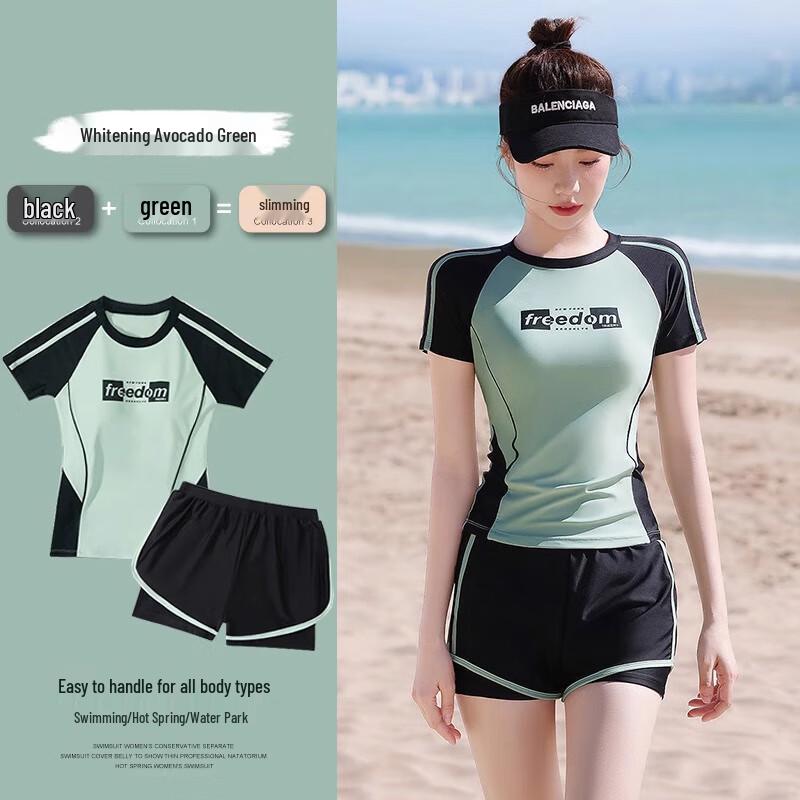 

F.DYRAA Women s Tummy Control Short Sleeve 4-Piece Split Swimsuit M