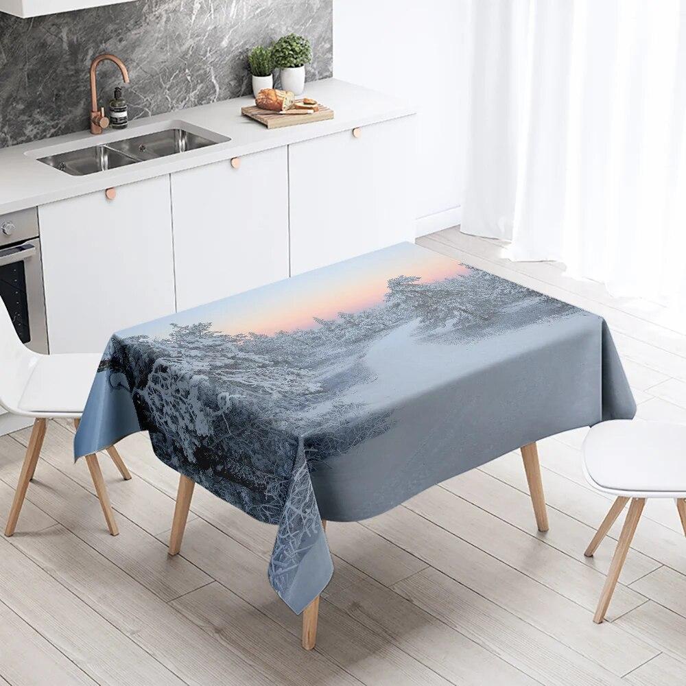 Winter Snow Tablecloth Beautiful  Anti-fouling Waterproof Rectangular Kitchen Table Home Decoration