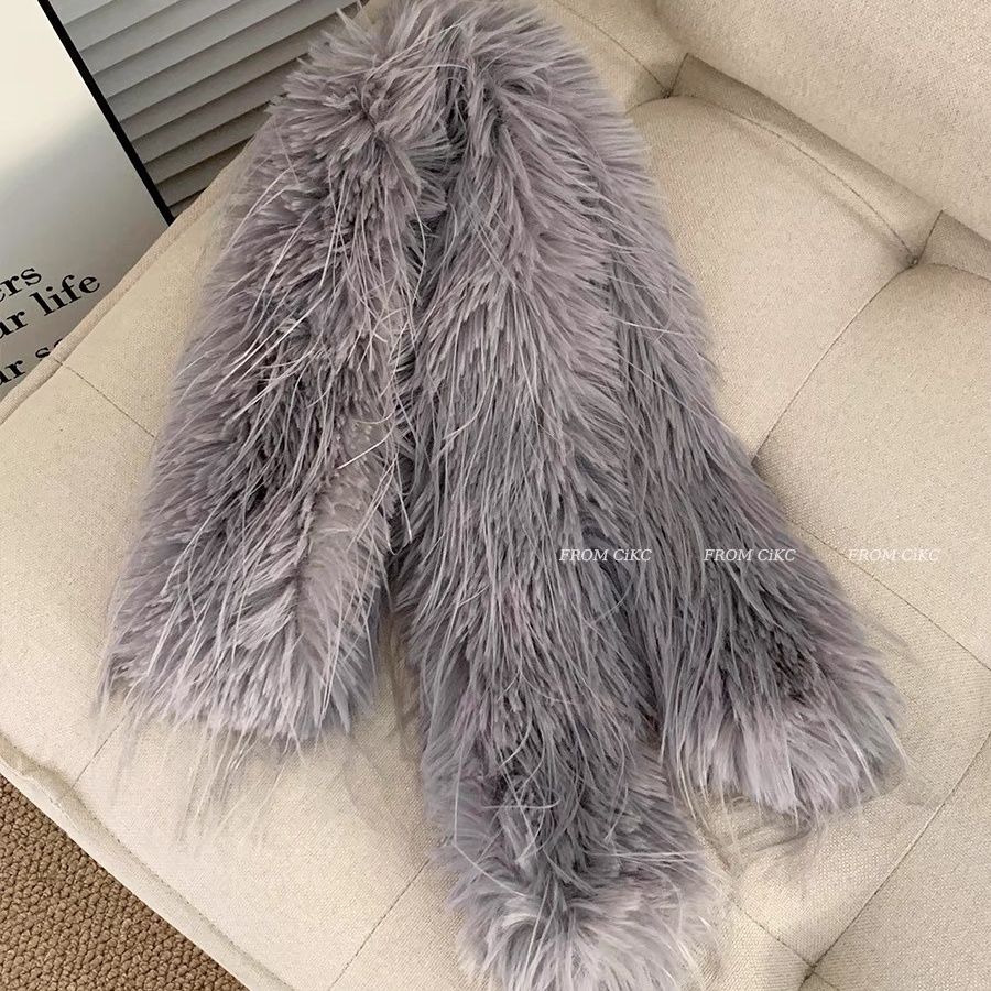 Premium Pull Full Plush Scarf Femininity Solid Color Thickened Warm Scarf Fur Shawl