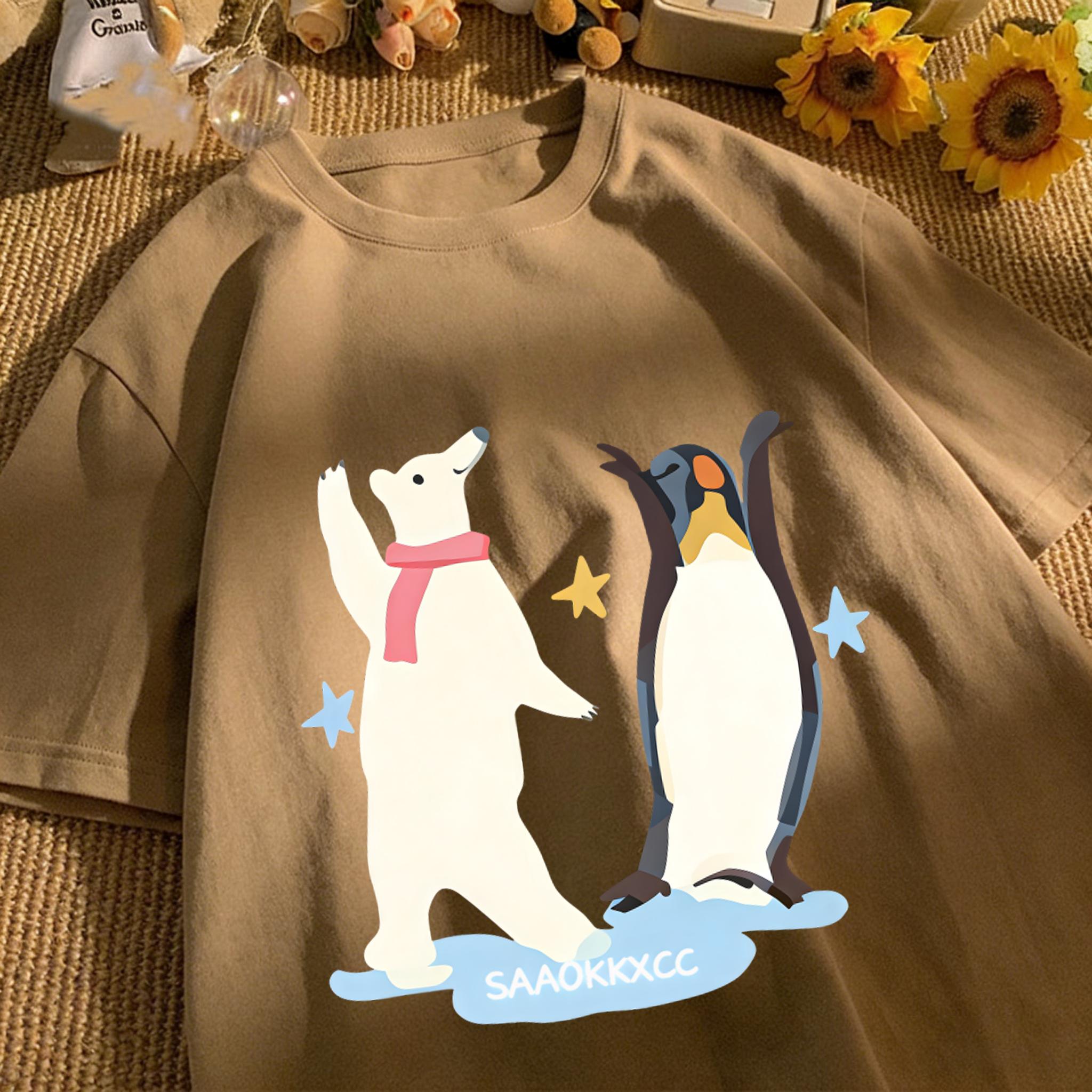 

Penguins And Polar Bears Dance Together Unisex T Shirt Loose Tee Casual Cotton Basics Clothes Summer Soft Unisex Retro Short Sleeve S