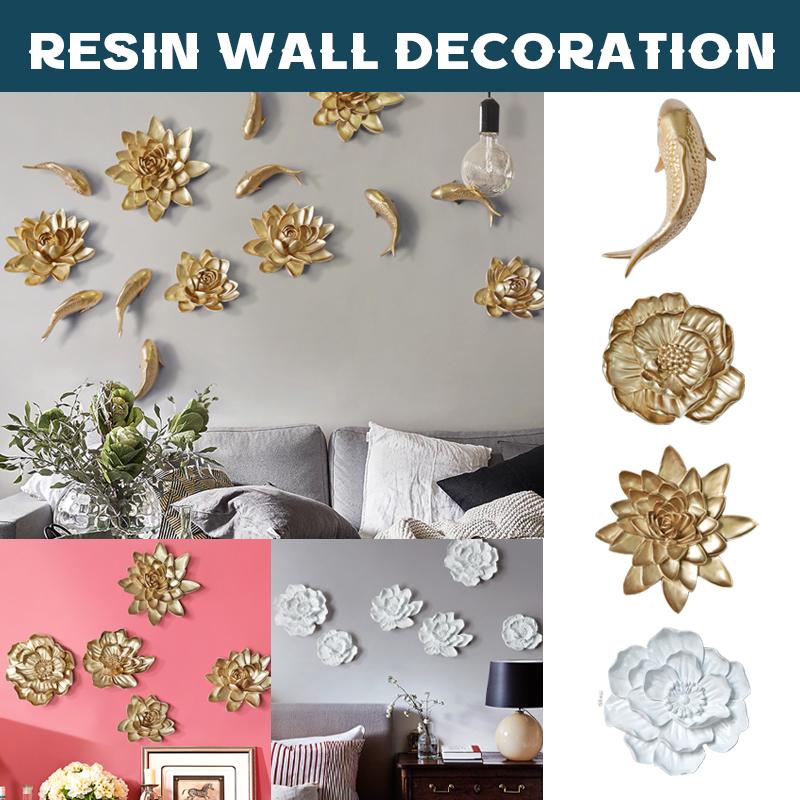 Szykowna 3D Biało-Szara Żywica Lotos Piwonia Kwiat Wiszące Ozdoby Styl Europejski Sztuka Dom TV Ściana Tło Dekor Rzemiosło Prezent