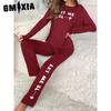 GMXIA Pyjamas Homewear Letters Long-sleeved Tops and Trousers Loose Casual Comfortable Two-piece Set Can Be Worn Outside