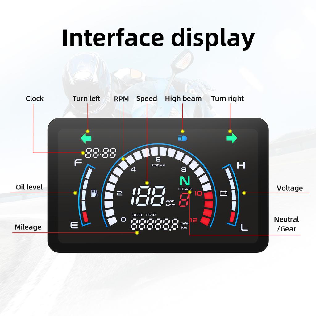 New Motorcycle Speedometer LCD Odometer Digital Gauge with Voltage fuel gauge Dashboard For Honda EX5 Dream/EX5 Ipowed