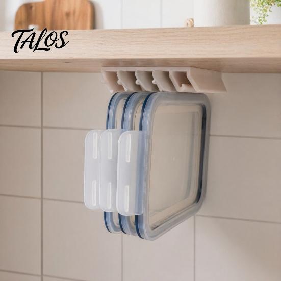 Ventilated Lid Storage Rack Crisper Rack, with 5-Slot Partition, Adhesive Wall Mount Anti-Mold Mold Resistant Holder Hanger, Space Saving Organizer
