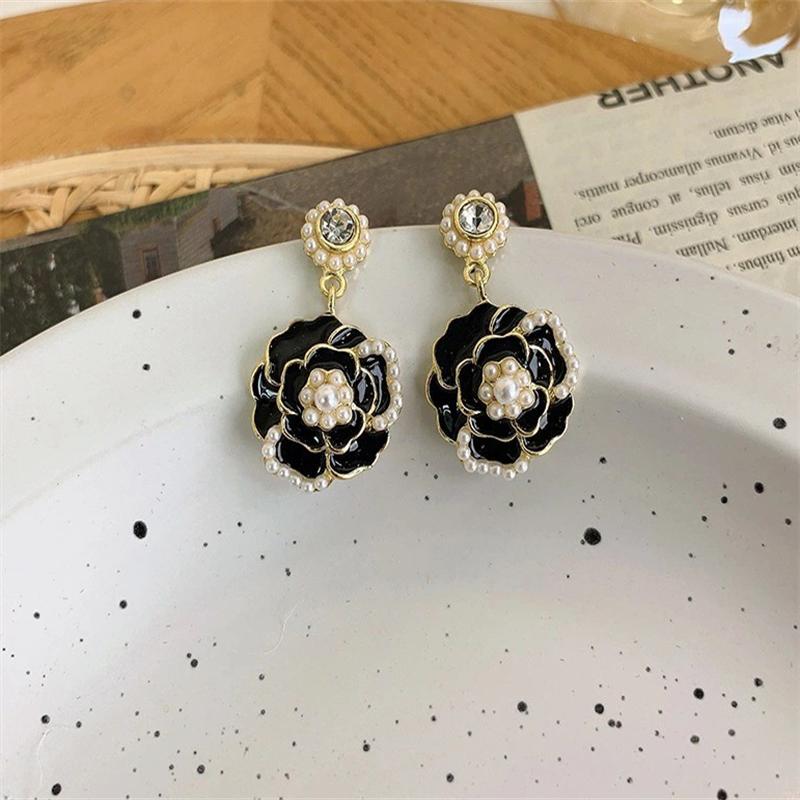

Модные серьги-подвески с жемчугом и камелией для женщин, серьги-украшения для девочек, подарок Brincos чёрный