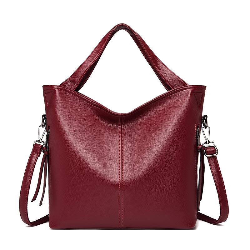 Large capacity middle-aged mother bag fashionable luxury soft leather women's handbag zipper on both sides solid color women's shoulder bag